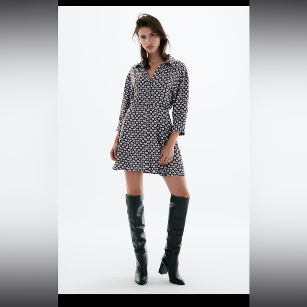 Zara geometric print shirt dress NWT